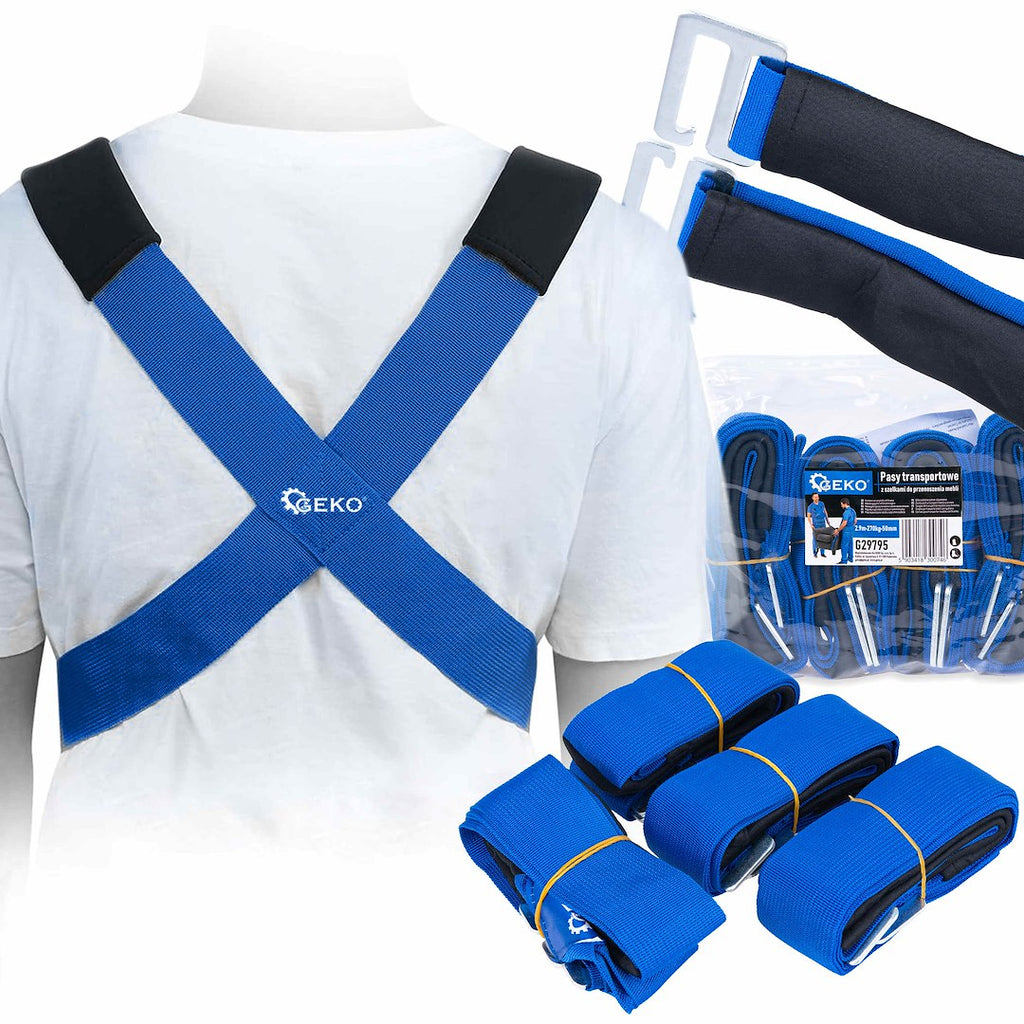 Mēbeļu nešanas siksnas ar plecu lencēm, 2,9 m / 370 kg / 50 mm
