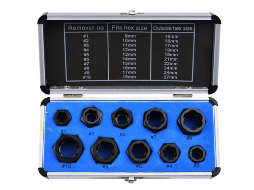 10 gab. Aprautu skrūvju galvu izskrūvēšanas komplekts