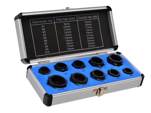 10 gab. Aprautu skrūvju galvu izskrūvēšanas komplekts