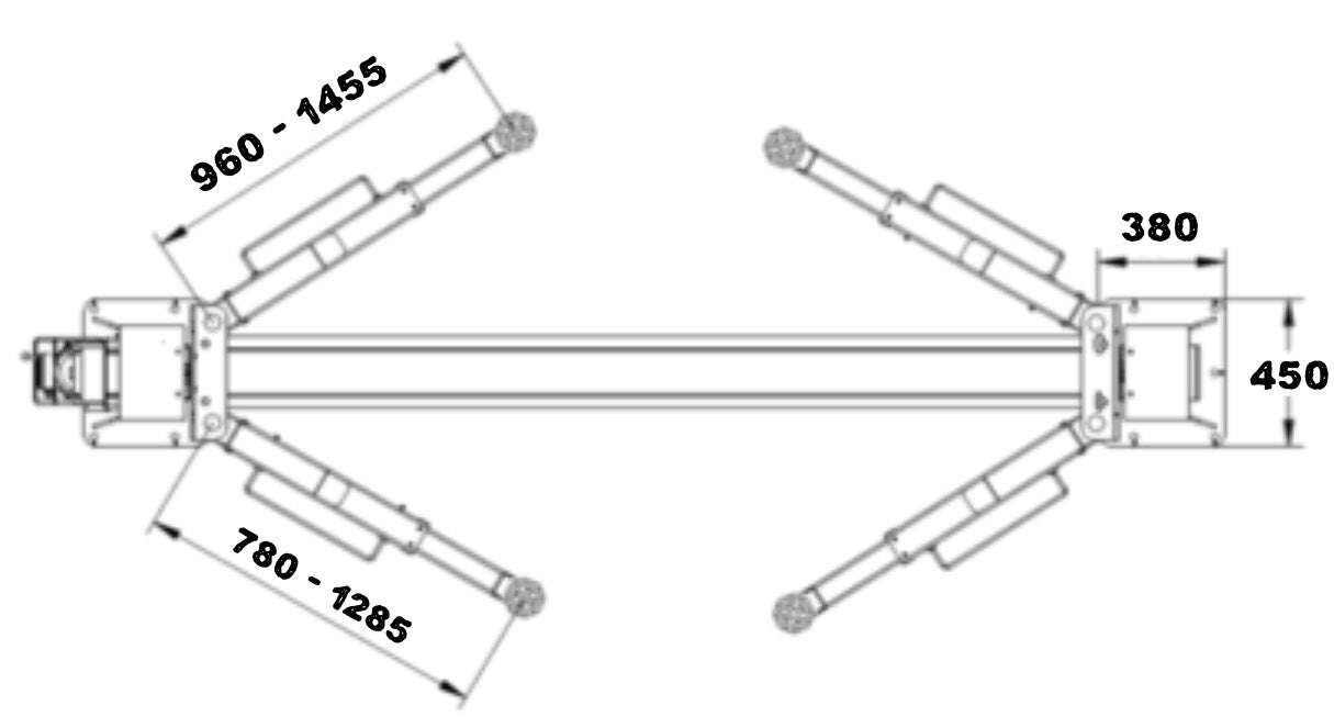 Divu statņu elektrohidrauliskais pacēlājs ar celtspēju 4 t.